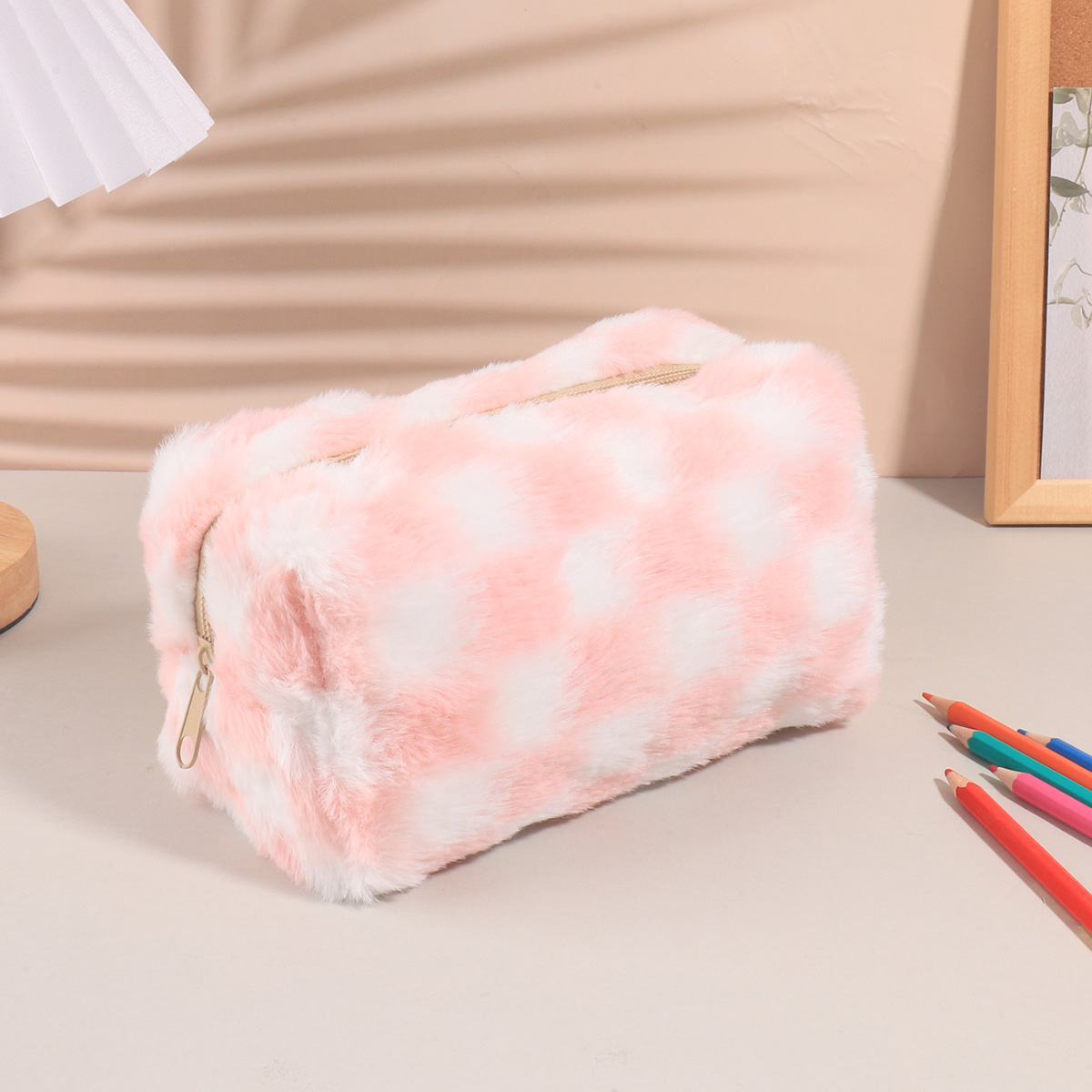 Aesthetic Large Pencil Case Pouch - Étui à crayons coréen à carreaux