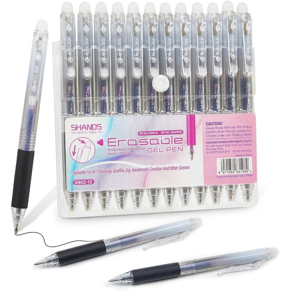 Retractable Eraser Pen Click - Lot de 12 stylos gel effaçables