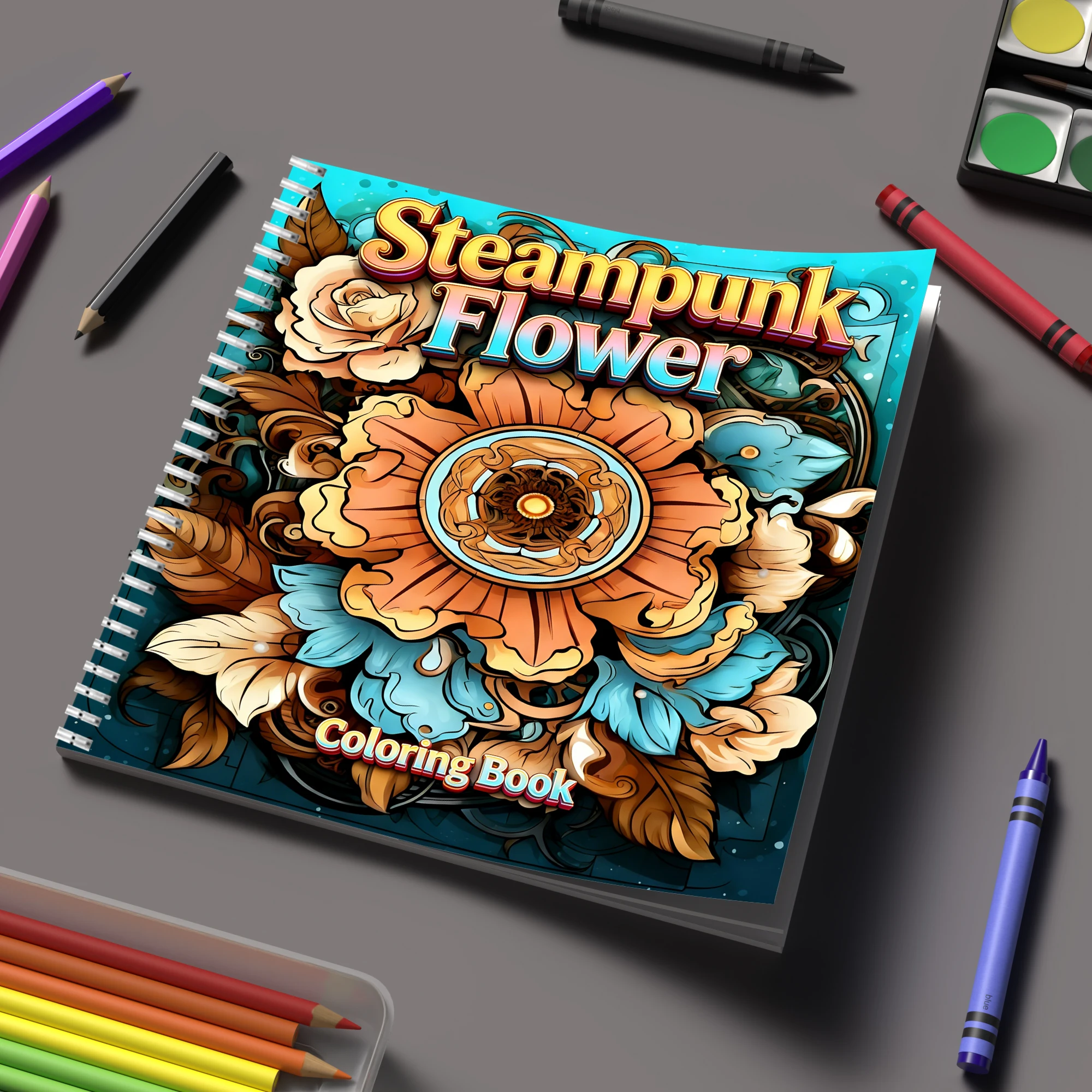 School Supplies - Livre de coloriage Steampunk Flowers pour