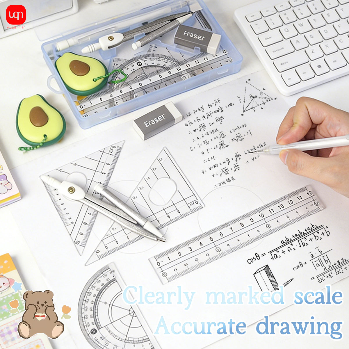 Math Geometry Set With Compass - Kit de Géométrie 9 Pièces pour