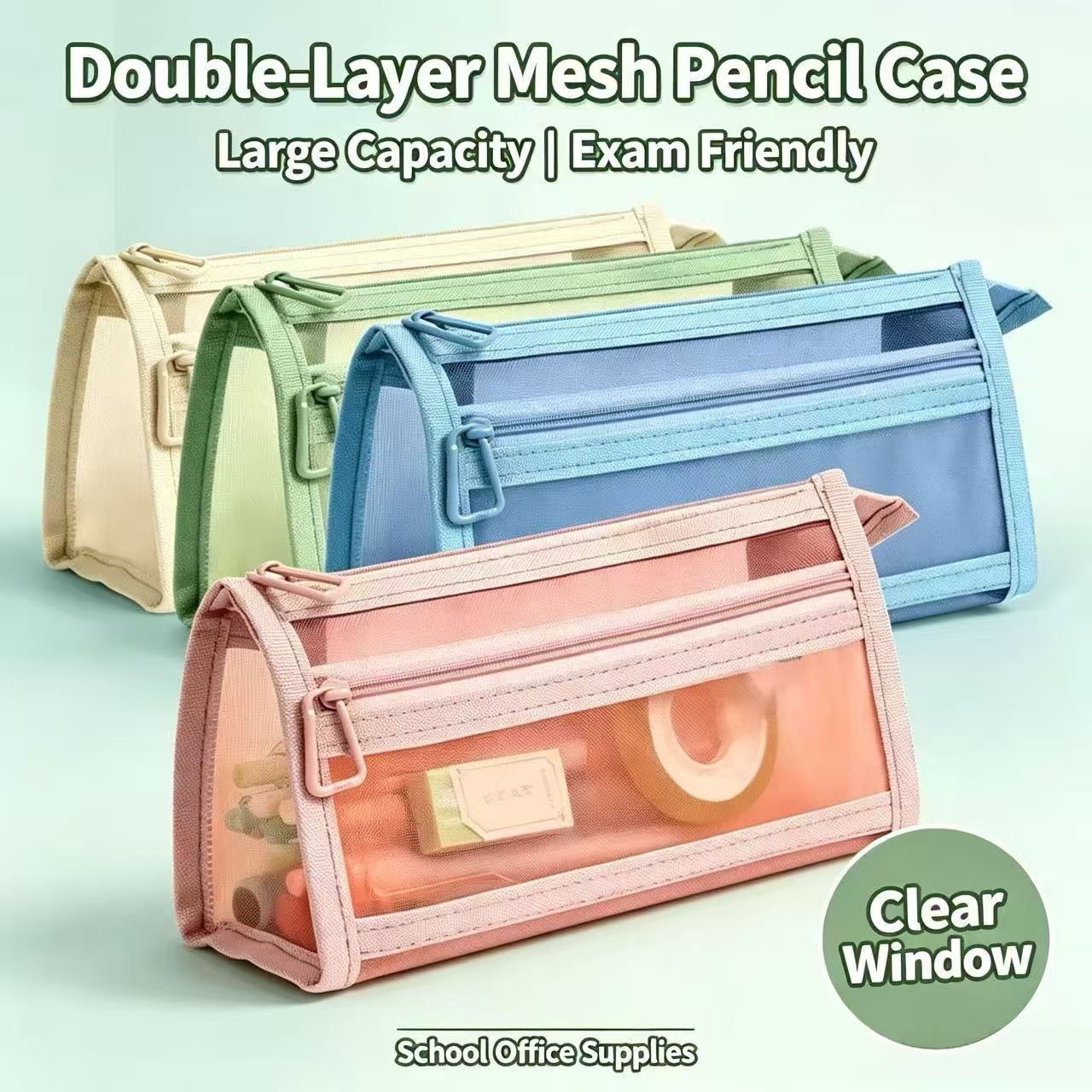 Trousse à crayons double couch - Clear Mesh Pencil Pouch For Exam avis et prix