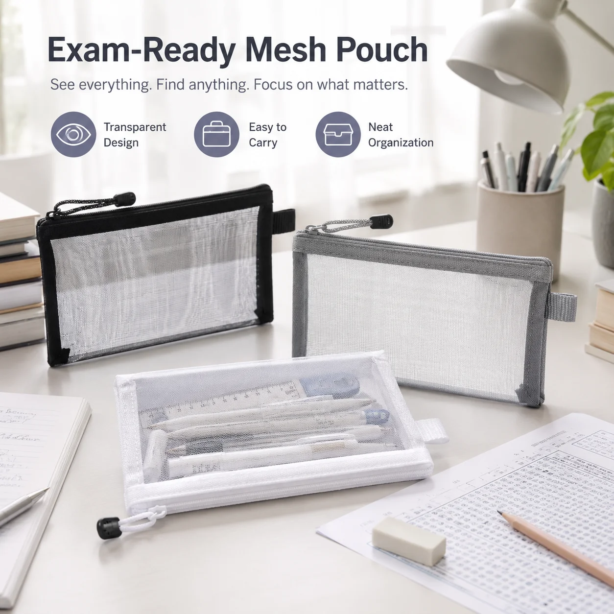 Pochette à crayons transparent - Clear Mesh Pencil Pouch For Exam avis et prix